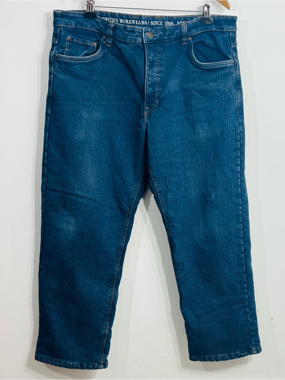 Smith's Workwear Fleece Lined Stretch Denim Work Pants Blue Cotton Blend 40x30 - Picture 1 of 8